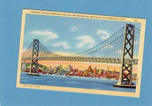 San Francisco Oakland Bay Bridge & Skyline, Vintage Postcard California