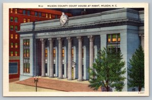 Postcard Wilson County Court House At Night Wilson North Carolina NC Linen