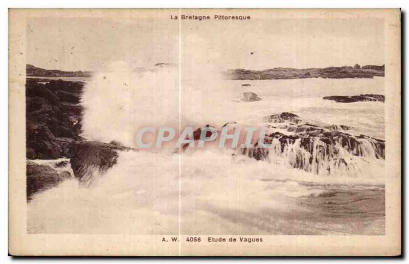 Old Postcard Brittany Picturesque Study waves