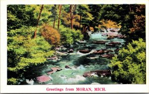Postcard MI Greetings from Moran Creek NYCE Quality Landscapes LINEN 1940s V182