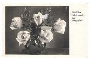 RPPC 1951 Gluckwunsch zum Wiegenfeste Happy Birthday Roses Germany BNK Postcard