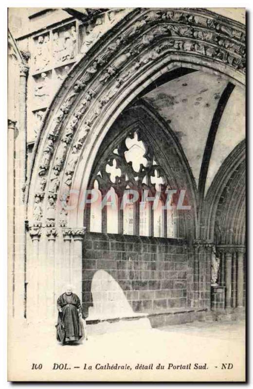 Old Postcard Dol La Cathedrale detail South Portal