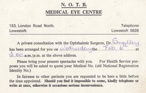 Lowestoft Opticians Medical Eye Centre Suffolk Old Appointments Postcard