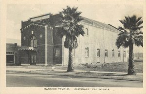 1910s Postcard; Glendale CA Masonic Temple, T. Sohmer Unposted Fraternal