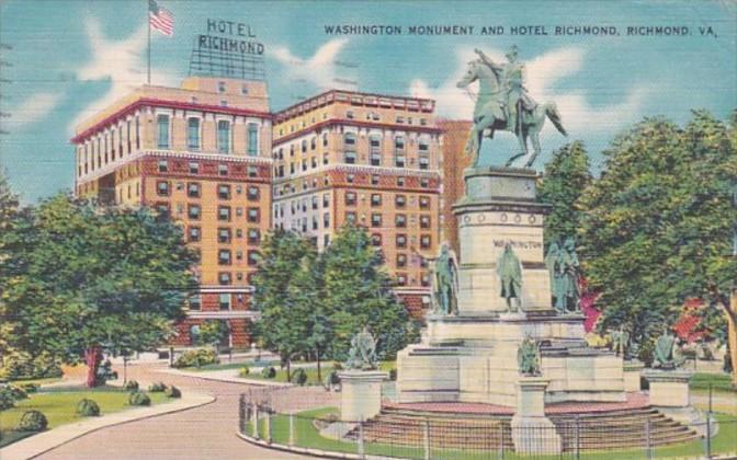 Virginia Richmond Washington Monument and Hotel Richmond 1951