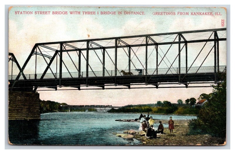 Station Street Bridge Kankakee Illinois IL UNP DB Postcard Y2