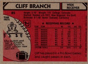 1980 Topps Football Card Cliff Branch WR Oakland Raiders sun0287