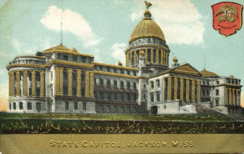 Jackson, Mississippi, State Capitol, Coat of Arms (1910s) Gold Embossed