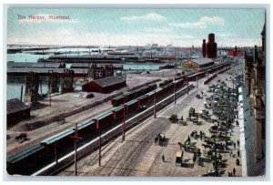 1910 Train Horse Carriage The Harbor Montreal Quebec Canada Postcard 