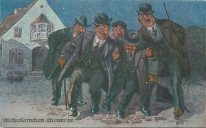 Red noses firefly shine comic drunk men caricature postcard humor Germany 