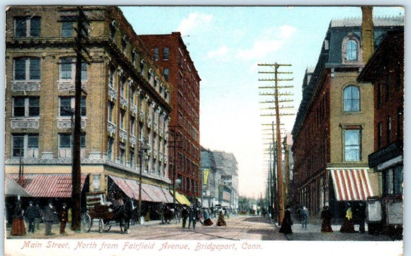 BRIDGEPORT, Connecticut  CT   MAIN STREET North from Fairfield Square  Postcard