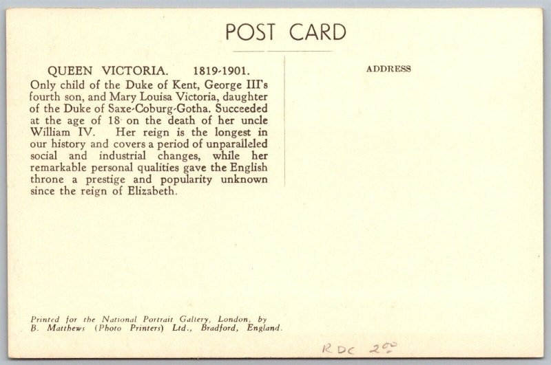 Vtg Queen Victoria After A Potrait By H Von Angeli RPPC Postcard
