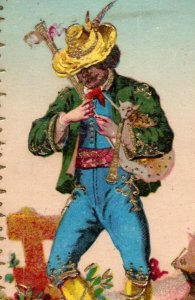 1870s-80s Victorian Trade Card Man Playing Bag Pipes F142