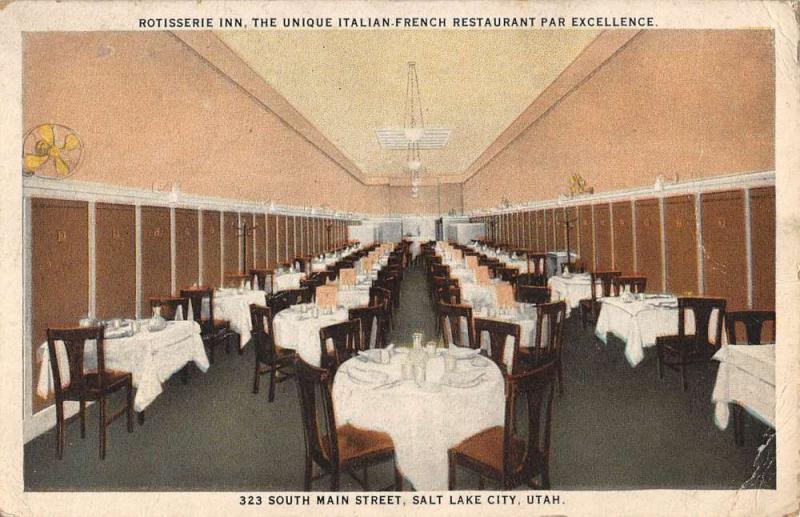 Salt Lake City Utah Rotisserie Inn Restaurant Antique Postcard K70770