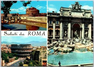 1971 Saluti da Roma Italy Bridge Statues and Building Landmarks Posted Postcard