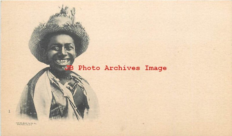 313003-Black Americana, Albertype No 1, PMC, Smiling Boy with Tattered Straw Hat