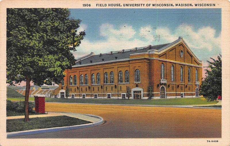 Field House, University of Wisconsin, Madison, WI, Early Linen Postcard, Used