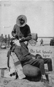 Army Barber Shaving Solider Military World War I postcard