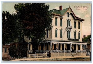 Colfax Iowa IA Postcard Mason House Exterior Trees People Scene c1910s Antique