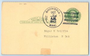 DPO Snowball Arkansas AR Postcard Edgar M Griffin Williston North Dakota ND 1942