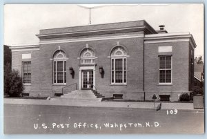 Wahpeton North Dakota Postcard RPPC Photo US Post Office Building Scene Street