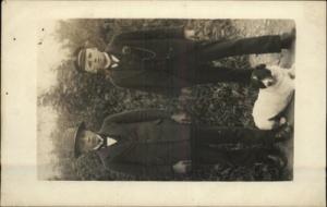 Boys in Suits or Uniforms w/ Dog c1910 Real Photo Postcard