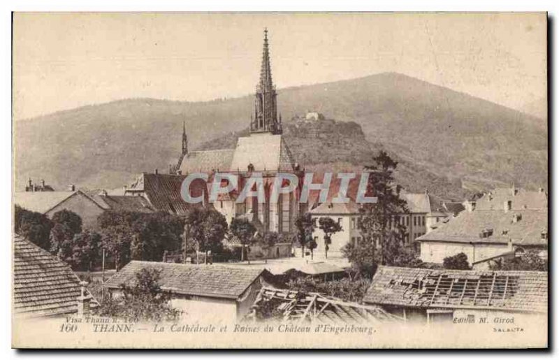 Old Postcard Thann The Cathedral and the ruins of Chateau Engelsbourg