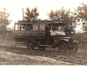 RPPC  Springfield Bus Line  Ford Model T Bus  Real Photo Postcard  c1917