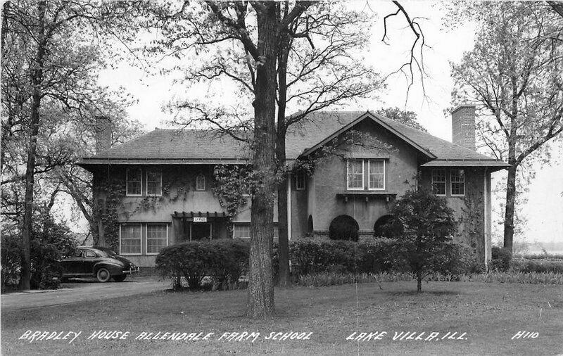 Allendale Farm School Auto Bradley Lake Villa Illinois 1940s RPPC Postcard 1975 