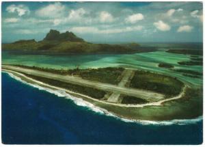 Bora Bora Airfield Airport on Motu Mute 1970s Postcard French Polynesia