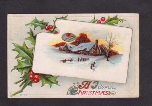 A Joyful Christmas Greetings Embossed Winter Scene Postcard