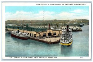 1941 General View of Piers 8 and 9 Cristobal Panama Canal Zone Postcard