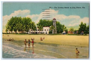 1955 The Inviting Beach Cars Fort Pierce Palm Beach Florida FL Posted Postcard