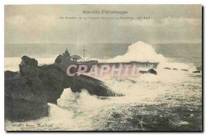 Old Postcard Picturesque Biarritz The Rock of the Virgin during the Storm