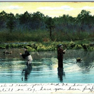 1907 Fishing Illustrated Postal Card Co Fly Postcard Litho Swamp UDB Nature A39