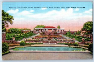 1940 Fort Worth Texas Postcard Terrace Shelter House Botanic Garden Rock Springs