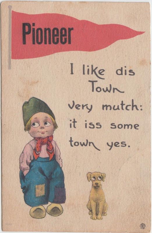 Ohio Postcard 1912 PIONEER Pennant Dutch Child Dog 