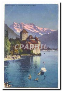 Old Postcard Chateau de Chillon and Dents du Midi