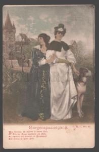 098762 Young Lady w/ Nice GREAT DANE Dog Vintage color PC