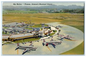 1955 Sky Harbor Phoenix Arizona's Municipal Airport Control Tower AZ Postcard