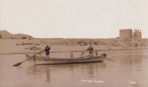 Attock Ferry Natives Punting a Boat Indus River Pakistan RPC Postcard