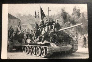 Mint Czechoslovakia Postcard RPPC Arrival Of The Red Army Tank To Prague