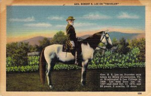 Civil War, Linen Era, Robt E Lee on Traveler, Lexington, Va , Old Postcard