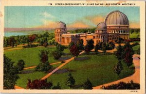Yerkes Observatory, Williams Bay on Lake Geneva WI c1948 Vintage Postcard B53