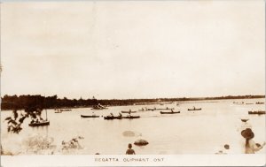 Regatta Oliphant Ontario Boats Rowing Rowers Canoe c1940 RPPC Postcard F33