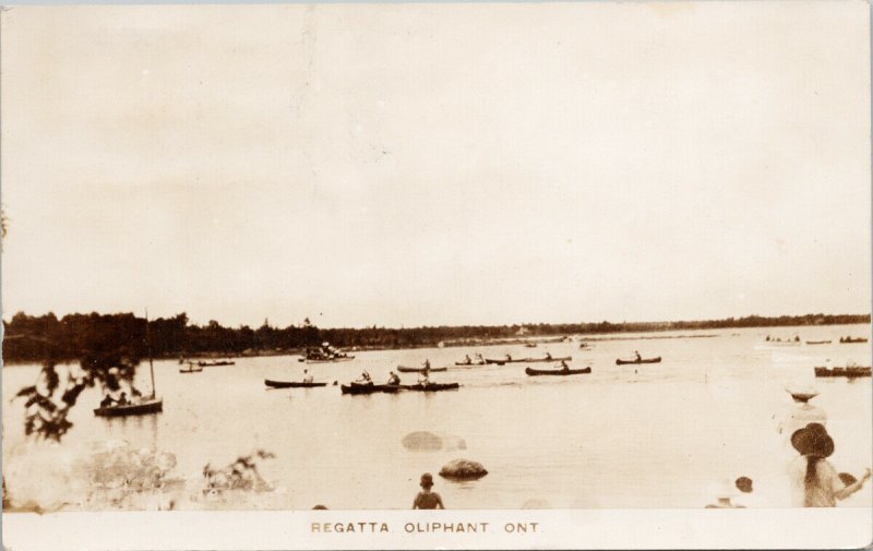 Regatta Oliphant Ontario Boats Rowing Rowers Canoe c1940 RPPC Postcard F33