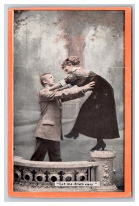 Romance Let Me Down Easy Couple Embrace 1911 DB Postcard U8