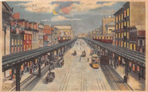 Bowery New York Elevated Railway Looking North Hold to Light Postcard AA71066