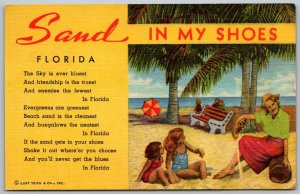 FLORIDA 1965 Curt Teich Postcard Sand In My Shoes Mother Children Poem