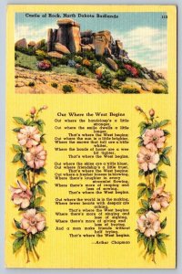 Out Where The West Begins, A Chapman, Castle Of Rock, Badlands ND, 1951 Postcard
